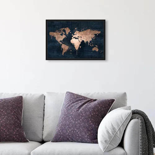 Miniatura 3 de The Oliver Gal Artist Co. Mapas y banderas - Lienzo decorativo enmarcado para pared, diseño de mapamundi Copper, mapas del mundo Marco negro