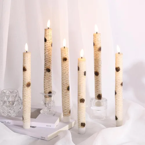 Miniatura 7 de Eywamage Velas LED cónicas de corteza de abedul con control remoto, velas de madera que funcionan con pilas, velas de cera LED, juego de 6 Abedul