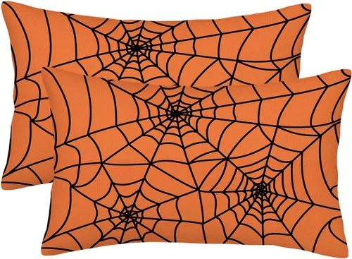 Miniatura 13 de Juego de 2 fundas de almohada de Halloween de 16 x 16 pulgadas, fundas cuadradas de lino decorativas de lino para el hogar, la cama o el sofá