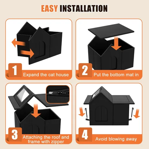 Miniatura 6 de Casa para gatos al aire libre, refugio resistente a la intemperie para mascotas, cama duradera para gatos al aire libre e interior, fácil montaje