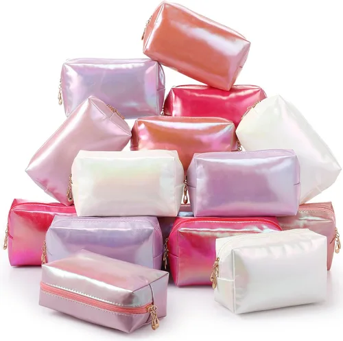 Miniatura 18 de Kigeli 15 piezas de bolsas de maquillaje estéticas, bolsas de cosméticos de cuero PU impermeables, bolsas de aseo lisas, bolsas de maquillaje a