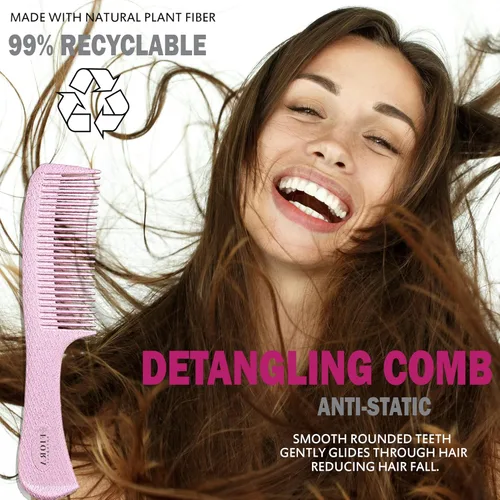 Miniatura 5 de Fiora Naturals Juego de cepillo desenredante bio-amigable, cepillo redondo y peine para mujeres - Todos los tipos de cabello: natural, fino y rizado