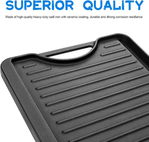 Miniatura 4 de GGC Parrilla reversible de hierro fundido, sartén de doble cara perfecta para parrillas de gas y estufas, 13 x 8.25 pulgadas rectangular