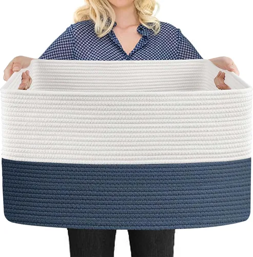 MEGASKET Cesta de cuerda extra grande, 22 x 17 x 12 pulgadas, contenedor de almacenamiento de animales de peluche, organizador de caja de juguetes