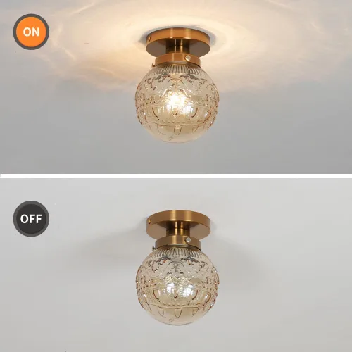 Miniatura 5 de Daunton Lámpara de Techo Semiempotrada, Accesorio de Iluminación de Techo de Cocina Vintage Dorado, Luz de Techo Cercana con Globo de Cristal Ámbar