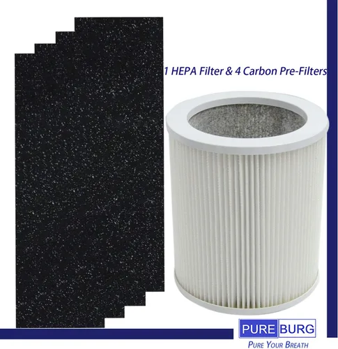 Miniatura 2 de PUREBURG Juego de filtros de repuesto compatibles con Hunter HP400 purificador de aire cilíndrico de torre, H13 True HEPA + 4 x carbón activado