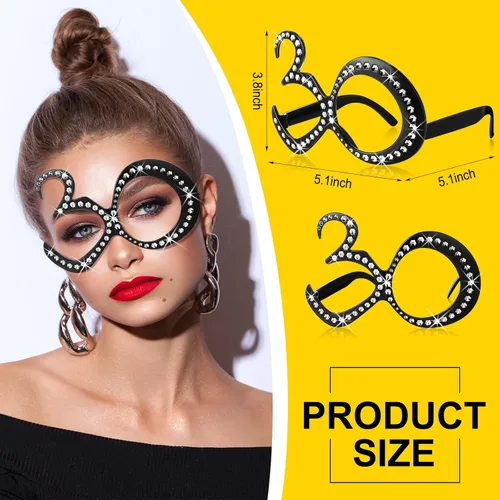 Miniatura 4 de Huwena 24 Pairs Birthday Glasses Number Crystal Frame Costume Sunglasses Novelty Eyewear Photo Booth Props Party Favors
