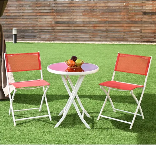Miniatura 3 de Giantex Juego de mesa de bistró, juego de 3 piezas para patio, mesa y sillas plegables al aire libre, juego de comedor plegable para patio, juego
