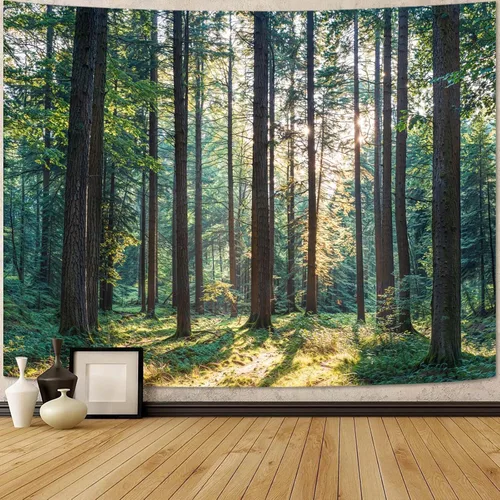 Miniatura 45 de Zussun Tapiz de Bosque Natural de Montaña Tapiz Verde de Pino Luz Solar Selva para Dormitorio Estético Planta Paisaje de Montaña Tapices Pequeños
