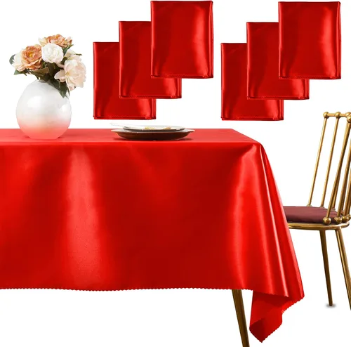 Miniatura 13 de SiinvdaBZX Paquete de 4 manteles de satén dorado de 108 x 54 pulgadas, manteles de comedor suaves y brillantes para mesa rectangular de 6 pies