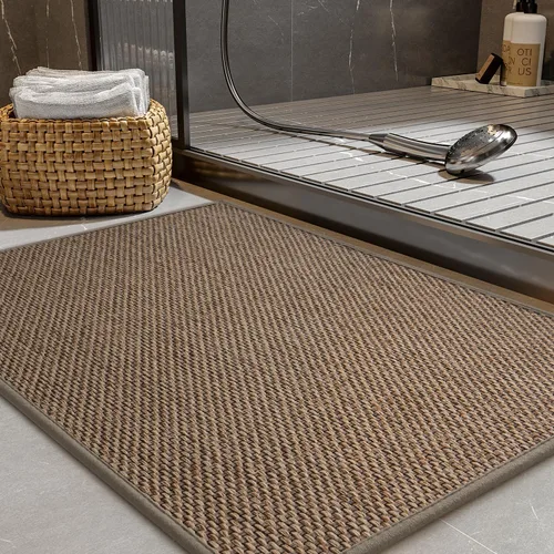 Miniatura 12 de PADOOR Alfombra de baño antideslizante con parte trasera de goma, trenzada absorbente, lavable a máquina, fina alfombra para suelo de baño, de Beige