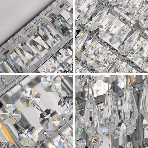 Miniatura 5 de 12 luces de 6 niveles de cristal empotrado cerca del techo, lámpara de araña de cristal K9, lámparas cromadas con forma de gota de lluvia E12