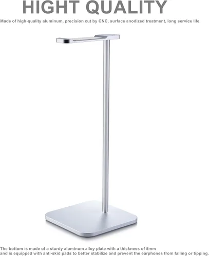 Miniatura 3 de Soporte de auriculares para escritorio, soporte de auriculares de aluminio con base pesada y almohadilla antideslizante, soporte de auriculares