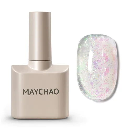 Miniatura 9 de MAYCHAO Esmalte de uñas de gel con purpurina de oro rosa de 0.5 fl oz, 1 esmalte de gel de oro rosa brillante, esmalte de uñas LED UV, arte de uñas