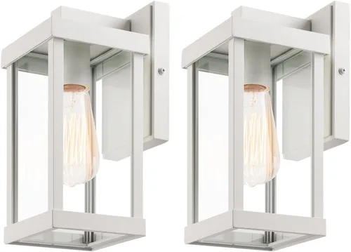 Miniatura 14 de mirrea Aplique de pared clásico para exteriores de 11 pulgadas, marco de metal rectangular negro mate y pantalla de vidrio transparente, luz