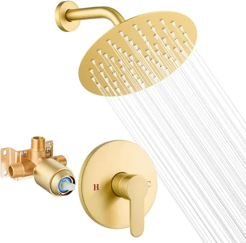 Miniatura 14 de Airuida Juego de grifo de ducha, cabezal de ducha redondo de 6 pulgadas, SUS304 de acero inoxidable de un solo mango, sistema de baño de montaje