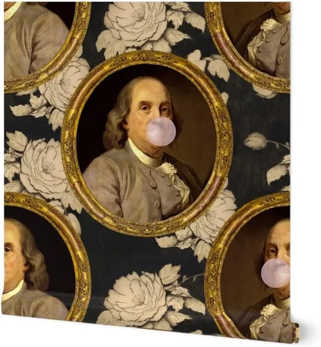 Muestro de papel tapiz extraíble - Benjamin Franklin Retrato Histórico Botánico Goma Papel pintado personalizado pre-pegado por Spoonflower