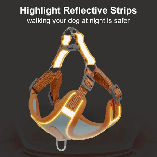 Miniatura 5 de Juego de arnés reflectante ajustable para el pecho del perro, sin tirones, clip frontal, transpirable, de nailon suave para perros pequeños