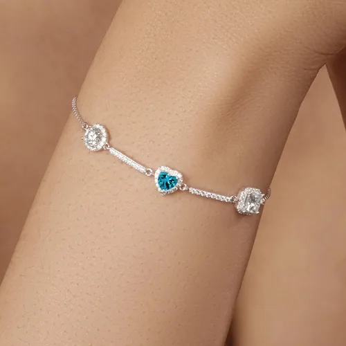 Miniatura 4 de Gem Stone King Keren Hanan - Pulsera de tenis de plata de ley 925 de moissanita 925 con diamantes cultivados en laboratorio, talla princesa, corazón