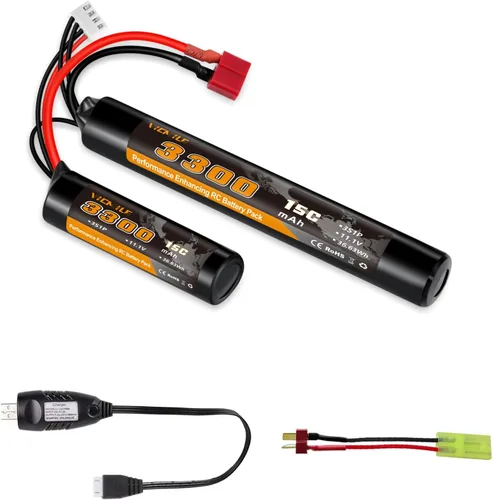 Batería de airsoft de 3300mAh 11.1V en forma de nunchaku con conector en T estilo Dean y cable mini Tamiya 3S recargable en forma de mariposa para