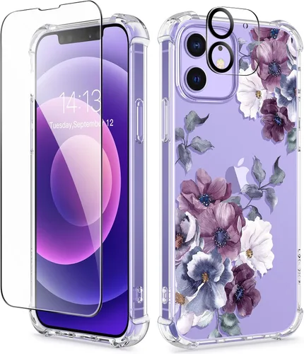 Miniatura 18 de GVIEWIN - Funda floral para iPhone 14 de 6.1 pulgadas, protector de pantalla + protector de lente de cámara, no se amarillenta, a prueba de golpes