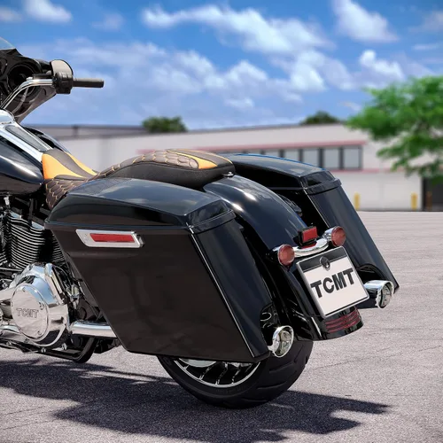 Miniatura 6 de TCMT - Alforjas duras estiradas de 4" en negro vívido con cierre negro para Harley 2014-2024 Touring CVO Street Road Glide Road King