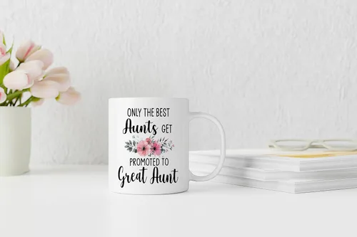 Miniatura 3 de QASHWEY Taza de café con texto en inglés «Only The Best Aunts Get Promoted to Great Aunt», divertidos regalos de anuncio de embarazo para tía, tías