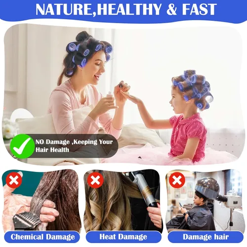 Miniatura 4 de Rodillos para el cabello, paquete de 12 rulos de pelo autoagarre para cabello largo, peinado rizado de bricolaje, los colores pueden variar, grande