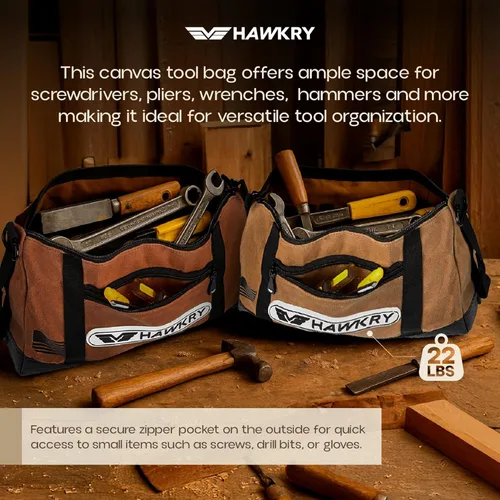 Miniatura 6 de HAWKRY Juego de 2 bolsas de herramientas de lona resistente, bolsa de lona impermeable con cremallera, bolsa de herramientas de jardín, bolsas