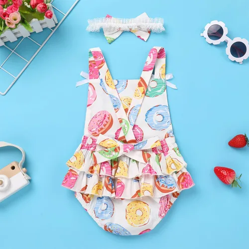 Miniatura 3 de IBTOM CASTLE Traje de bebé niña de primer cumpleaños princesa sin mangas sin espalda mameluco verano pastel traje con diadema de lazo