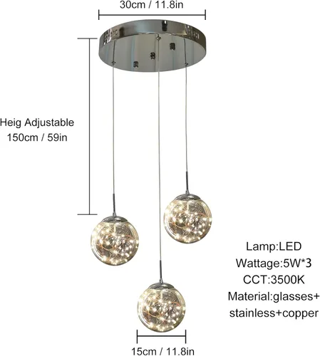 Miniatura 3 de Lámparas Colgantes Candelabros de Cristal Modernos Luminaria Colgante para Isla de Cocina Lámpara Colgante de Esfera, Candelabro Ajustable