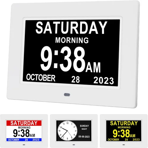 Miniatura 7 de Aowasi Reloj digital con calendario, 12 opciones de alarma personalizadas, reloj con calendario con pantalla de día y fecha, pantalla grande de 7