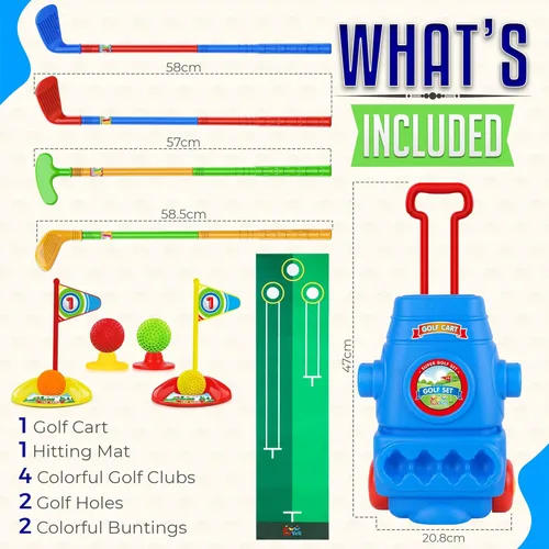 Miniatura 2 de ToyVelt Juego de golf para niños pequeños, palos de golf para niños con 6 pelotas, 4 palos de golf, 2 agujeros de práctica y una alfombrilla de Azul