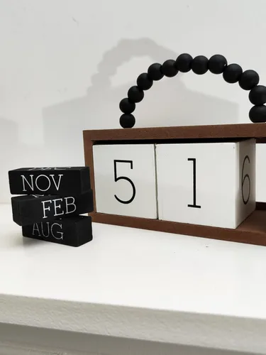 Miniatura 7 de Calendario perpetuo de madera para escritorio, exhibición de fecha y mes de madera y metal para maestros, estudiantes, aula, decoración rústica