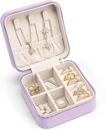 Miniatura 72 de Vlando Regalos de boda – Organizador de viaje de joyería pequeña de piel sintética, estuche de viaje para anillo, mini joyero para aretes, collar