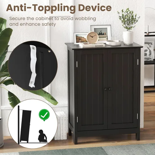 Miniatura 7 de COSTWAY Armario de almacenamiento de baño, organizadores de baño independientes y almacenamiento con puertas y estante ajustable, gabinete de piso
