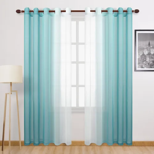 Miniatura 14 de DWCN Cortinas Transparentes de Lino Sintético Negro Degradado Ombré - Cortinas Semi Transparentes de Gasa con Ojales en la Parte Superior