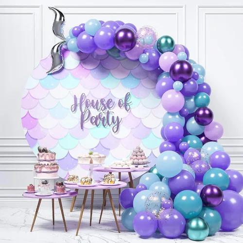 HOUSE OF PARTY Decoraciones de globos de sirena, 165 piezas, kit de arco de globos de sirenita, morado, azul y morado claro y globos de látex de