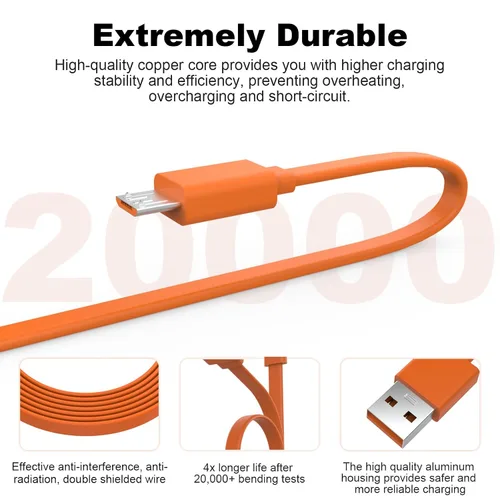 Miniatura 4 de Cable micro USB para altavoz JBL compatible con JBL Charge 3, Charge 2, Charge 2+, Flip 4, Flip 3, Flip 2, Pulse 3, Pulse 2, Go 2, Clip 2, Clip 2