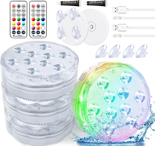 Miniatura 9 de Qoolife - Luces recargables sumergibles para piscina con mando a distancia, impermeables, carga subacuática, operadas por batería, controladas, 25