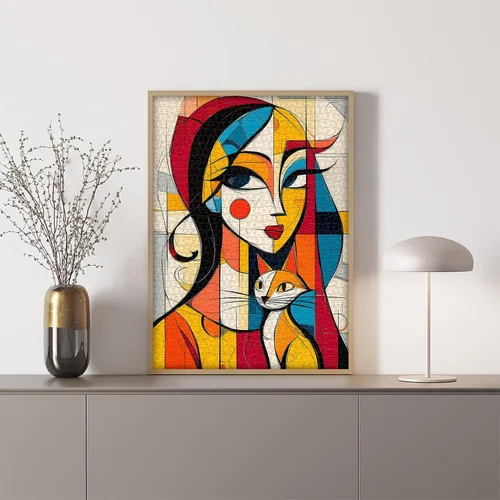 Miniatura 3 de Rompecabezas de arte abstracto para adultos, 1000 piezas, rompecabezas de gato para mujeres, geométricos modernos, rompecabezas de animales únicos