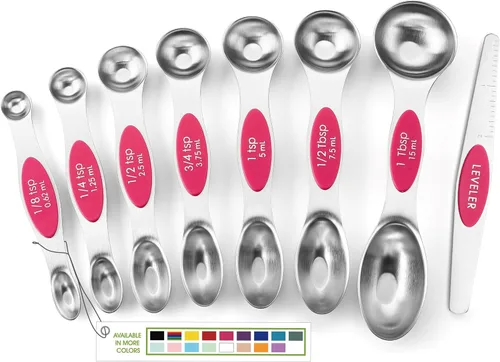 Miniatura 24 de Spring Chef Juego de 8 cucharas magnéticas de medición de acero inoxidable con nivelador, juego de cucharaditas y cucharas de mesa de doble cara