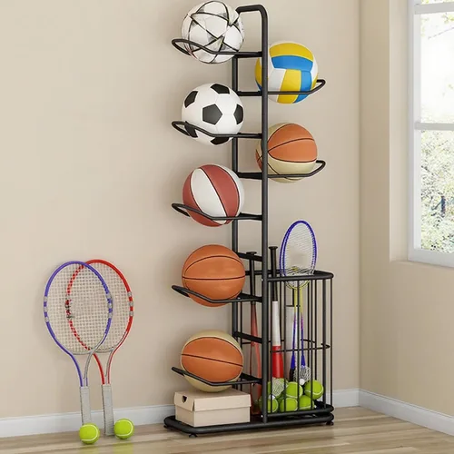 Miniatura 10 de Basketball Storage Rack, Sports Equipment Organizer, Yoga Mat Storage Basket, Multi-Tier Ball Storage Rack with Adjustable Feet for Garages, Courts