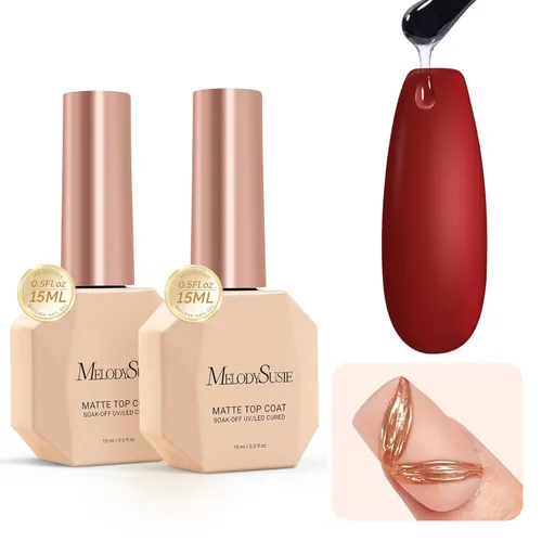 MelodySusie 2 capas superiores de gel mate de 0.5 onzas líquidas, fórmula resistente al polvo, curable UV de larga duración para detalles de pintura