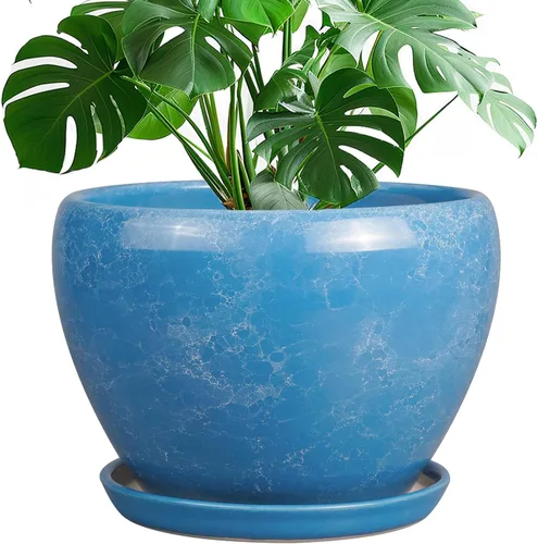 Miniatura 59 de Maceta de Cerámica Moderna con Esmalte para Suculentas con Agujero de Drenaje y Platillo, Maceta Redonda de 6 Pulgadas para Plantas de Flores