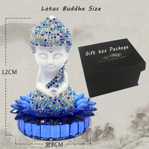 Miniatura 3 de Blanco cerámica Dimaond Lotus Buddha estatua coche/oficina/hogar interior bendición ornamento (azul)