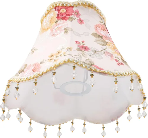 Yardwe Pantalla europea vintage con patrón de flores, tela vintage con flecos, pantalla con borlas de tela, cúpula, pantalla para sala de estar,