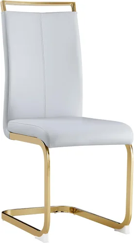 Miniatura 9 de Baysitone - Juego de 4 sillas de comedor modernas - Marco dorado, asiento acolchado de piel sintética con respaldo alto, gris claro - Adecuadas