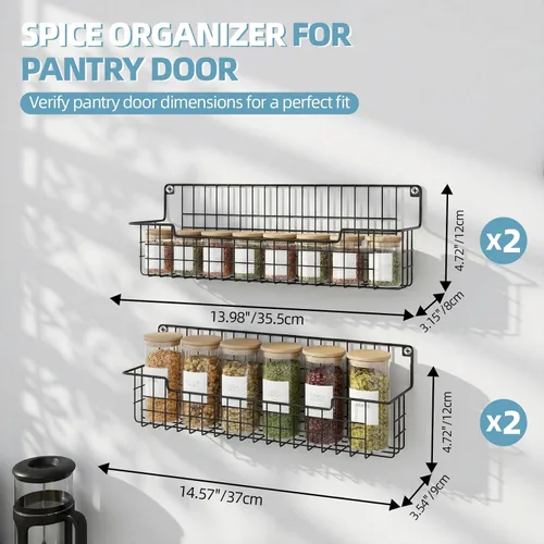 Miniatura 2 de Soporte de pared para especias, organizador de especias para gabinete y puerta de despensa, juego de 4 estantes colgantes para especias que ahorran