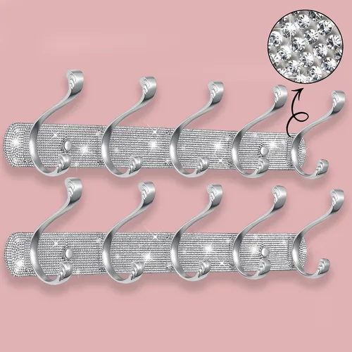 Miniatura 10 de BlackFish Soporte para Perchero de Montaje, Diamantes de Imitación Plateados Brillantes Montado en la Pared 5 Ganchos, Ganchos para Llaves